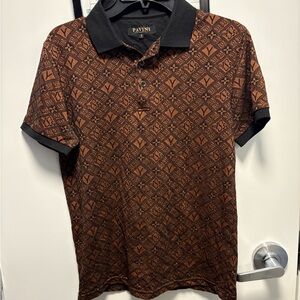 Pavini Brown Black Geometric Polo Short Sleeve Men’s Size S